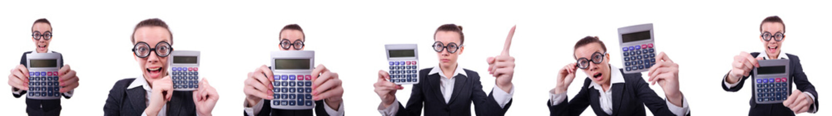 Nerd female accountant with calculator