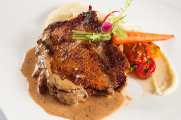 Fried chicken steak with black pepper sauce Mashed Potato