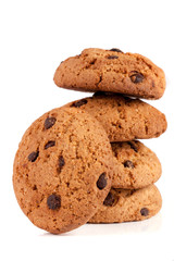 Oatmeal cookies with chocolate isolated on white background