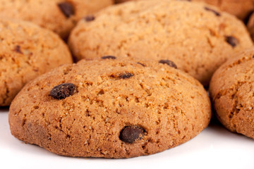 Oatmeal cookies with chocolate isolated on white background