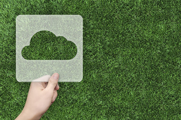 Cloud symbol message box with green grass background