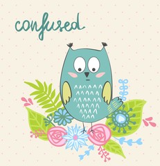vector illustration of a cartoon owl. Confusion.