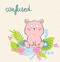 Confused. Vector illustration of a cartoon bear.