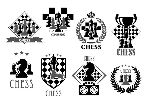 Chess club and game contest vector icons
