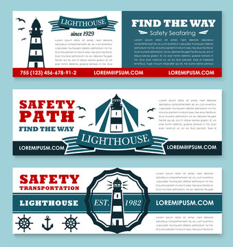 Lighthouse vector banners for safety seafaring