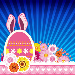 Happy easter background with egg, bunny ears. Colorful celebration spring design.