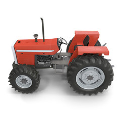 Retro Tractor on white. Side view. 3D illustration