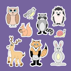 Vector stickers with baby animals . Cartoon illustrations