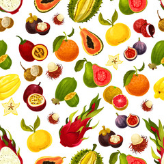 Exotic fresh fruits vector seamless pattern
