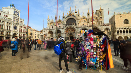 Venice and  Saint Mark square with shop of venetian carnival mask