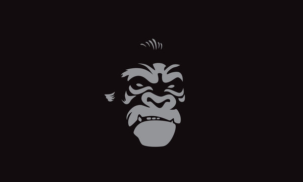 Vector illustration, head evil ferocious gorilla shouts, mascot