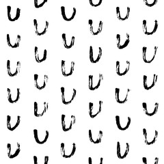 Hand-drawn grunge pattern with a dry brush using black ink. Pattern made of geometric shapes, strokes and spots. Vector background can be used in printing, fabric, packaging, fashion, wraping