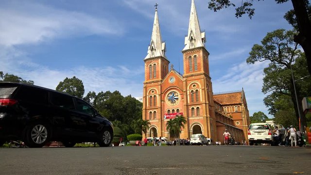 Notre Dame Cathedral (Vietnamese: Nha Tho Duc Ba), build in 1883 in Ho Chi Minh city, Vietnam. HOCHIMINH CITY (SAI GON), VIET NAM - January 15, 2016