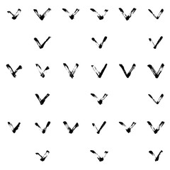 Hand-drawn grunge pattern with a dry brush using black ink. Seamless pattern made of geometric shapes, strokes and spots. Vector background can be used in printing, fabric, packaging, fashion, wraping