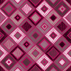 Seamless vector geometrical pattern with rhombus, squares, rectangles endless background with hand drawn textured geometric figures. Pastel Graphic illustration Template for wrapping, web backgrounds