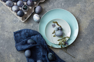 easter eggs with blue cloth