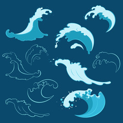 Set of sea waves of different shapes
