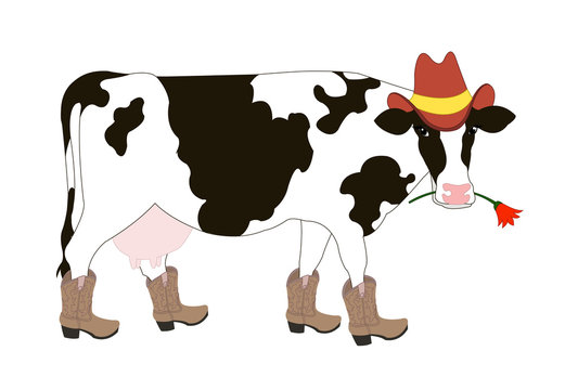 Cartoon cowboy cow wearing a hat and boots