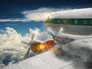 Airplane with burning engine