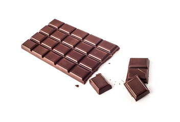 A piece of chocolate with chocolate bar isolated on white background