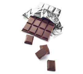 Chocolate bar in wrapper isolated on white background