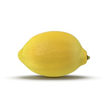 Yellow ripe lemon over white. Side view. 3D illustration