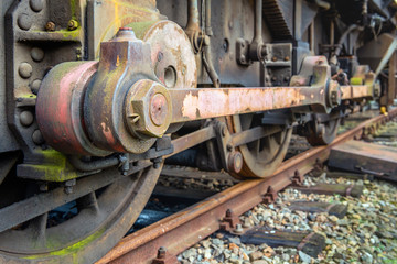 Driving rod of an old diesel-electric locomotive from close