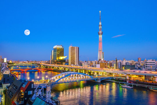 Tokyo skyline with the Sumida River