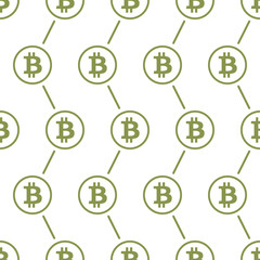 Bitcoin green on white background seamless pattern texture