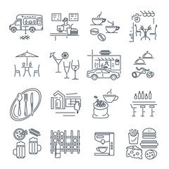 set of thin line icons cafe, bar, restaurant, fast food