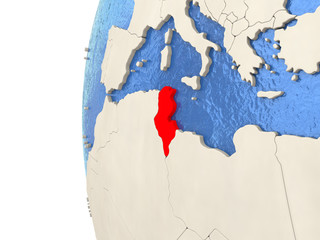 Tunisia on 3D globe