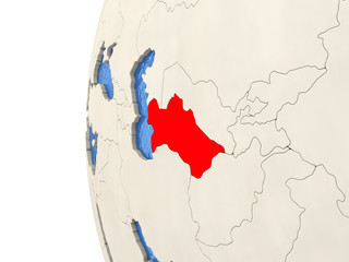 Turkmenistan on 3D globe