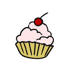 Sweet dessert for tea. Sand basket with whipped cream and cherry top.