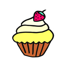 Chocolate sand basket with whipped cream and strawberries on top.Sweet dessert for tea.