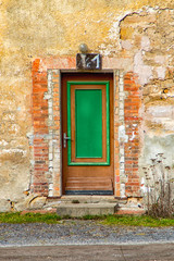 Old green wooden door