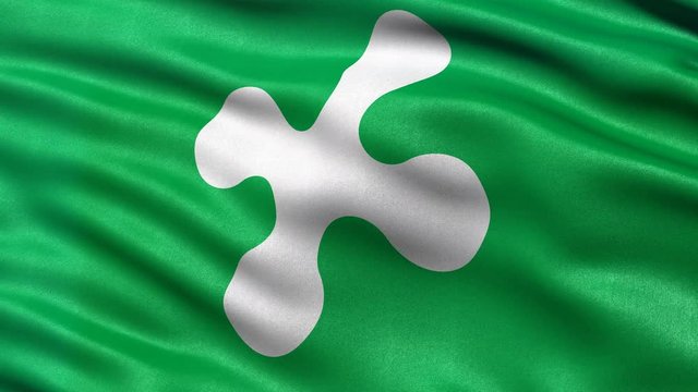Seamless loop of Lombardy, the regional flag in Italy waving in the wind. Realistic loop with highly detailed fabric. 