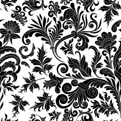 Vector illustration. Decorative design element filigree calligraphy. Retro seamless pattern antique style acanthus. Black on white vintage baroque ornament. - 140448628