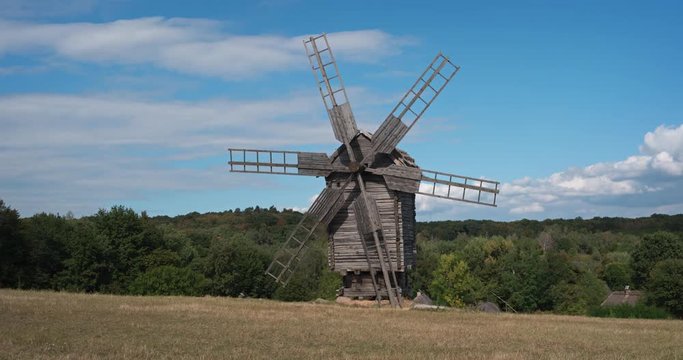 Timelapse Abstract of Tumbledown Wooden Windmill in Ukrainian Countryside