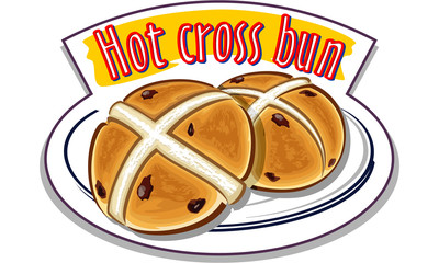 Hot Cross Buns traditionally eaten hot during Lent - vector