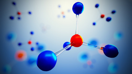 3d illustration of molecule model. Science background with molecules and atoms.