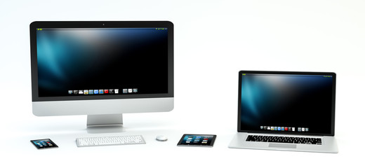 Modern computer laptop mobile phone and tablet 3D rendering