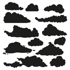 Vector Set of Black Silhouette Shapes of Clouds