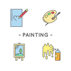 Line black painting icon set