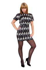 Sexy young woman in a little dress, isolated on white