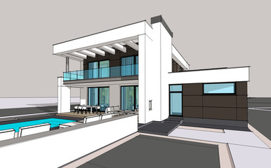 Fototapeta na wymiar 3d rendering of modern cozy house
