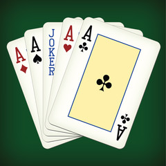 Five of a Kind - Aces and Joker - playing cards vector illustration