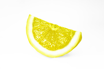 One slice of lemon citrus fruit isolated on white background. Lemon slice with shadow