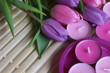 flower, flowers, tulip, bouquet, pink, purple, spring time, spring, spring flowers, easter time, lovely time, candle,  romantic time, romantic moments, lovely time, valentines, Enjoy the little things