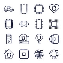 Set of 16 processor outline icons