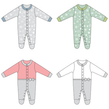 Baby Clothes, Baby Footie For Boy And Girl, Vector Illustration